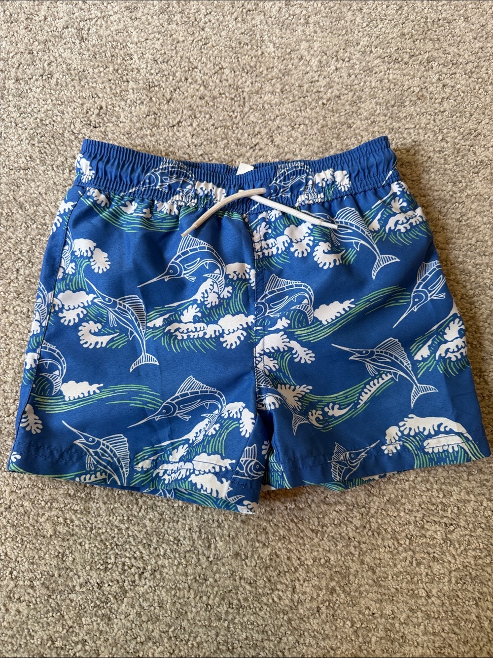 Janie and Jack Blue Marlin Print Swim Trunks